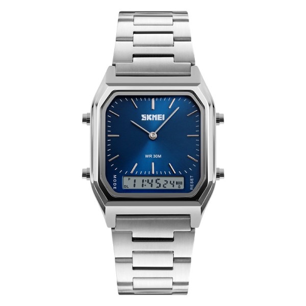 Жіночий годинник Skmei 1220SIBU Silver-Blue з комбінованим циферблатом та сталевим браслетом