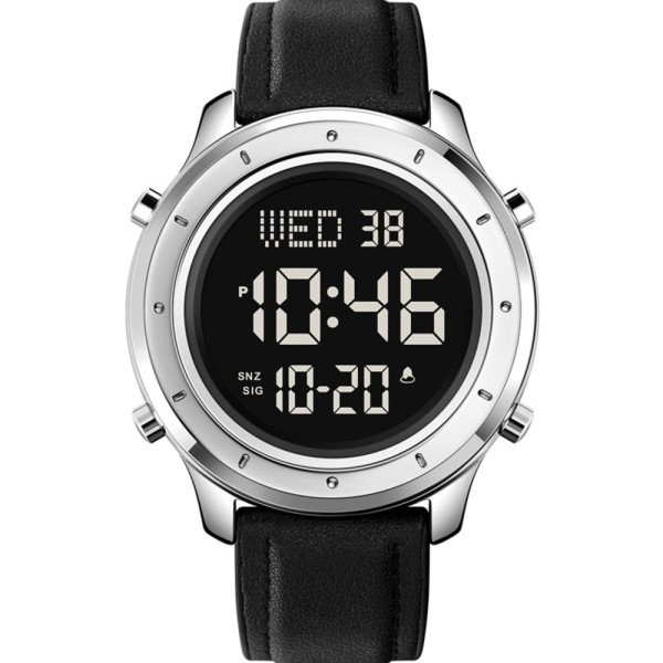 Чоловічий годинник Skmei 1864LSIBK Silver-Black Leather з електронним циферблатом та сріблястим корпусом