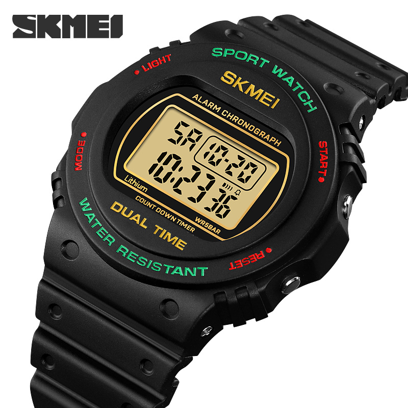 Мужские спортивные часы Skmei 1776BKGD Black-Gold с электронным циферблатом и подсветкой