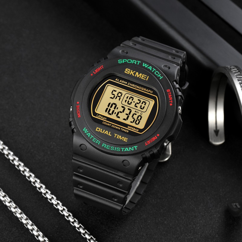 Мужские спортивные часы Skmei 1776BKGD Black-Gold с электронным циферблатом и подсветкой