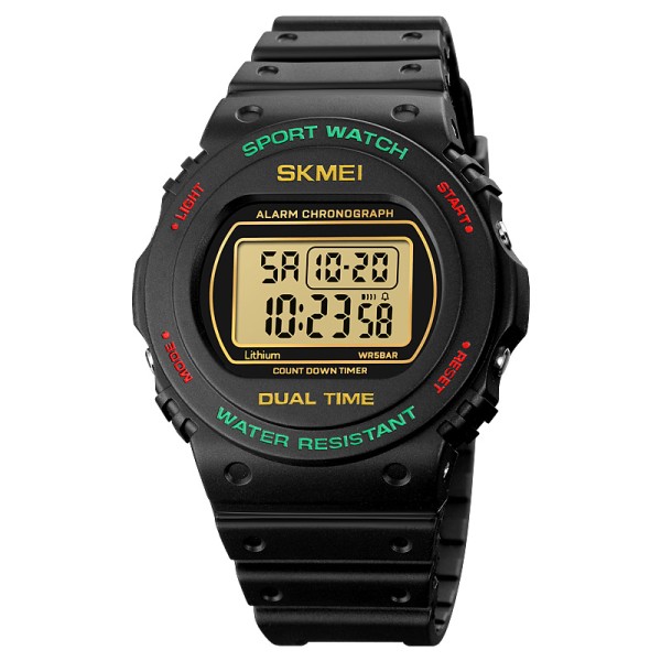 Мужские спортивные часы Skmei 1776BKGD Black-Gold с электронным циферблатом и подсветкой