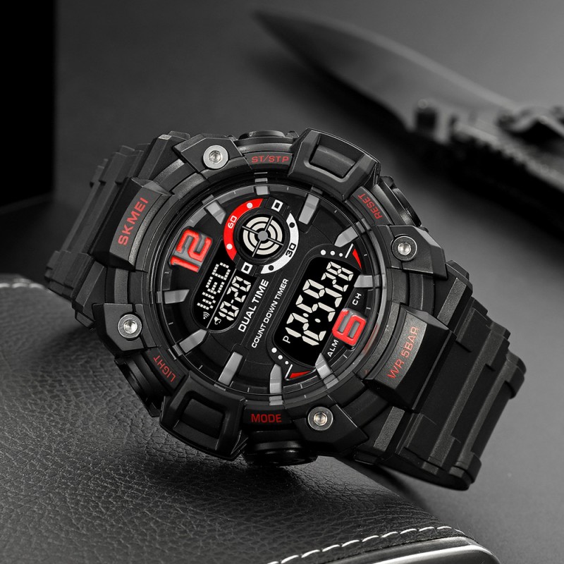 Чоловічий спортивний годинник Skmei 2018RDBK Red-Black з електронним циферблатом та підсвічуванням