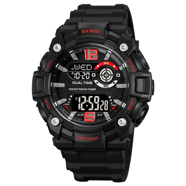 Чоловічий спортивний годинник Skmei 2018RDBK Red-Black з електронним циферблатом та підсвічуванням