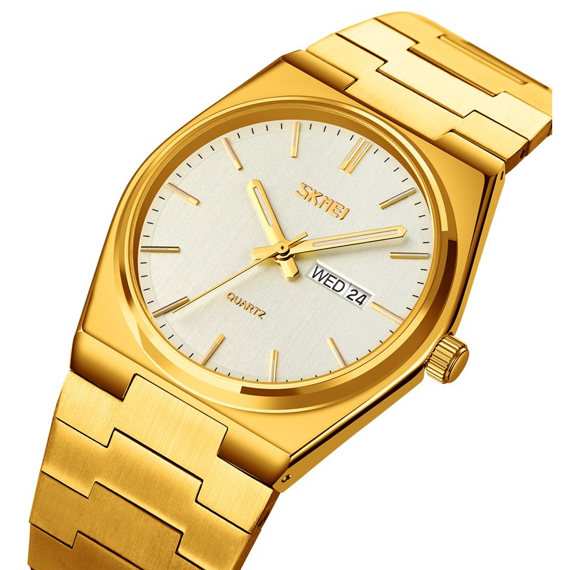 Мужские часы Skmei 9288GDSI Gold-Silver с календарем и люминесцентной подсветкой