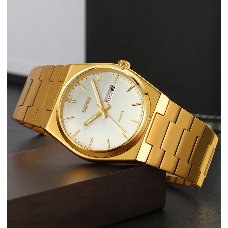 Мужские часы Skmei 9288GDSI Gold-Silver с календарем и люминесцентной подсветкой
