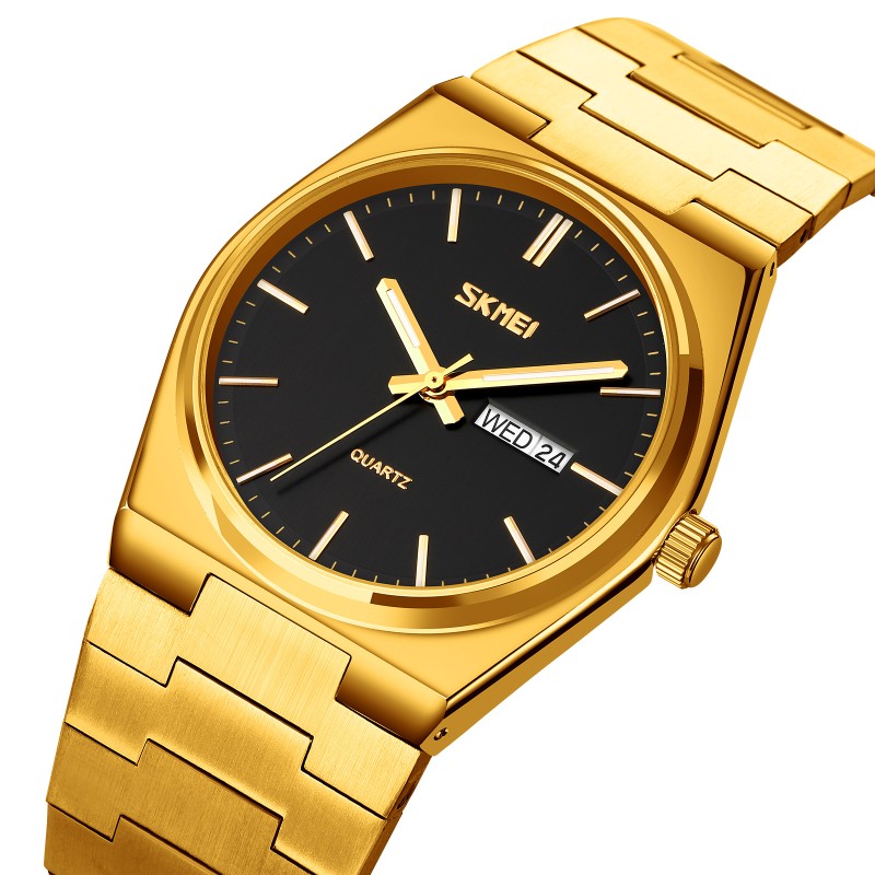 Чоловічий годинник Skmei 9288GDBK Gold-Black з металевим браслетом та календарем