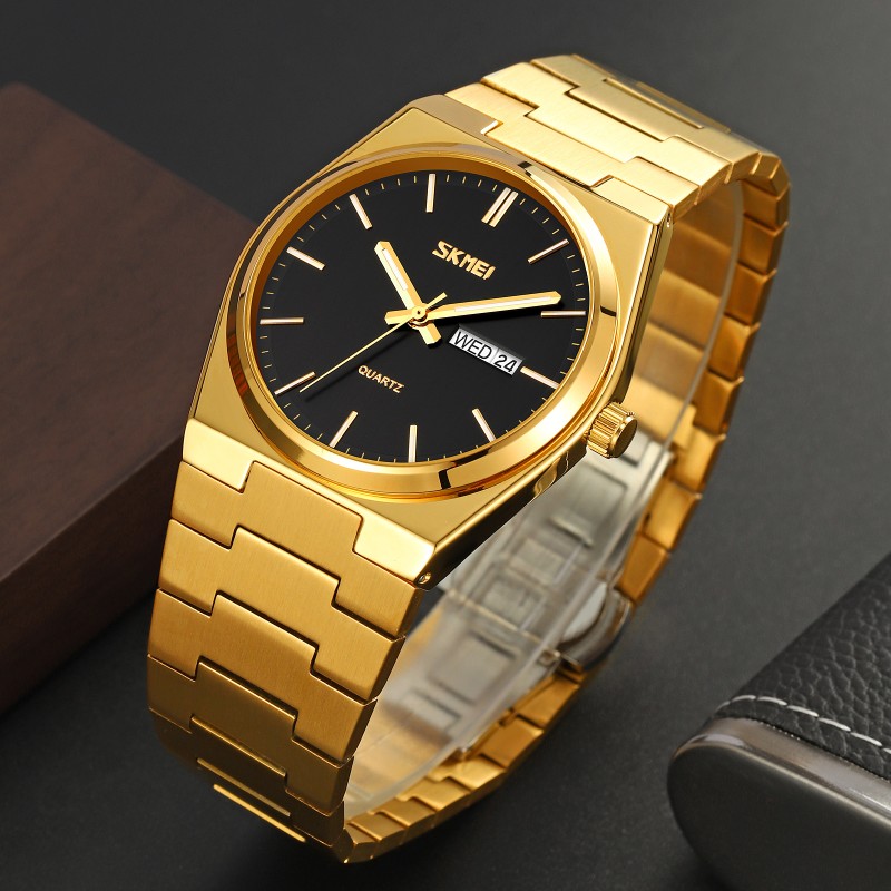 Чоловічий годинник Skmei 9288GDBK Gold-Black з металевим браслетом та календарем