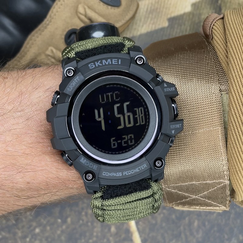Чоловічий тактичний годинник Skmei 1356AGPK Army Green з компасом та крокоміром