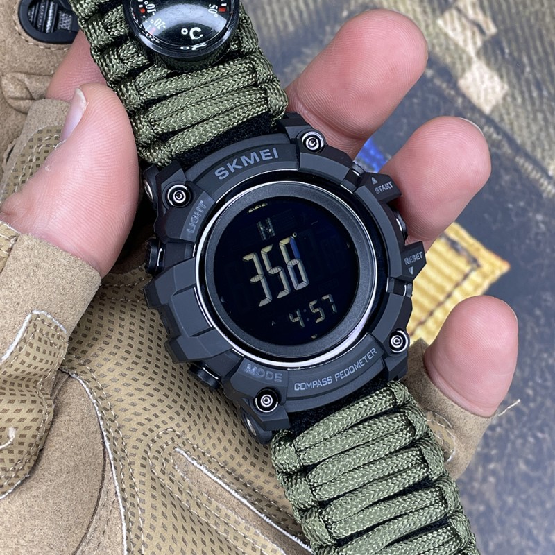 Чоловічий тактичний годинник Skmei 1356AGPK Army Green з компасом та крокоміром