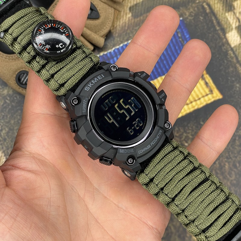 Чоловічий тактичний годинник Skmei 1356AGPK Army Green з компасом та крокоміром