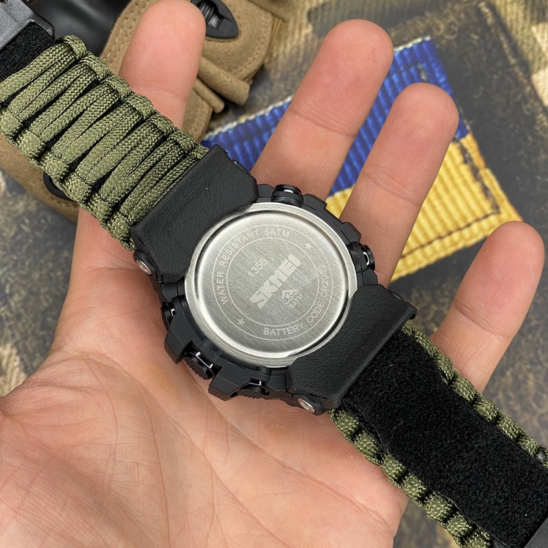 Чоловічий тактичний годинник Skmei 1356AGPK Army Green з компасом та крокоміром