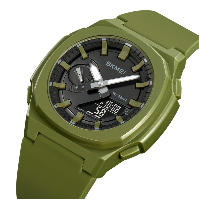 Чоловічий годинник Skmei 2091AGBK Army Green Black, тактичний стрілково-електронний з підсвічуванням