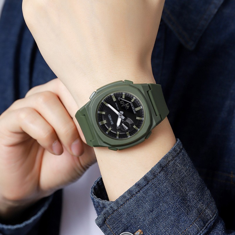 Чоловічий годинник Skmei 2091AGBK Army Green Black, тактичний стрілково-електронний з підсвічуванням