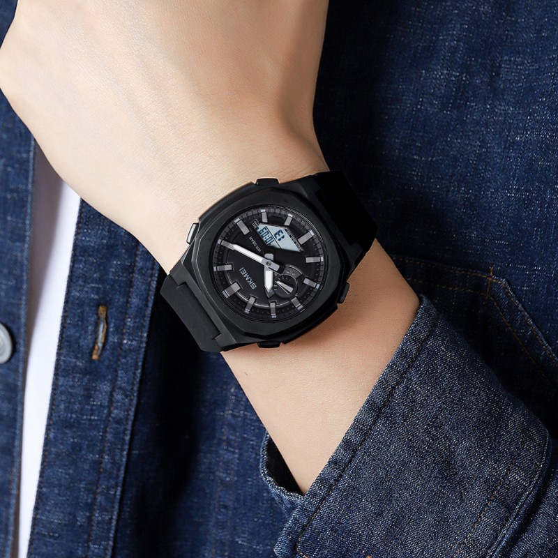 Мужские часы Skmei 2091BKGYWT Black-Grey White тактические с комбинированным циферблатом