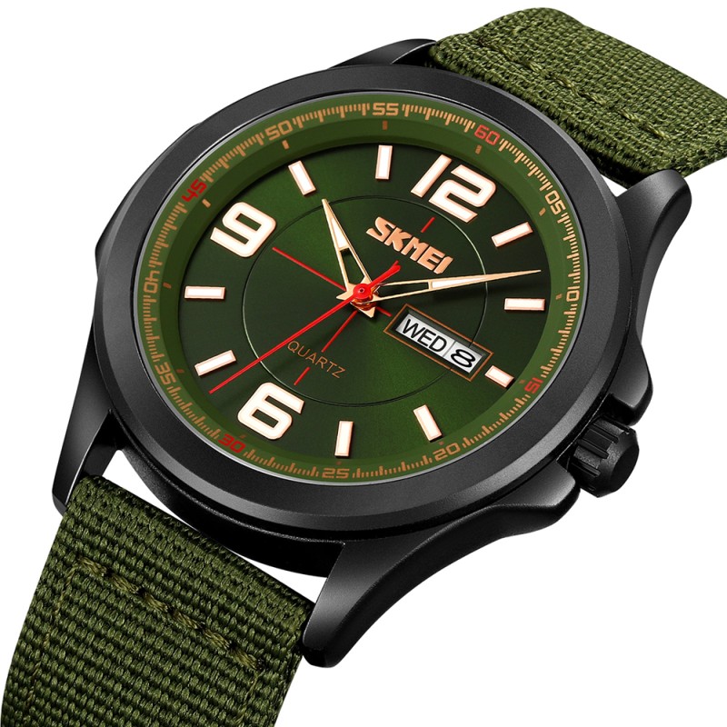 Чоловічий наручний годинник Skmei 9315AG Army Green з текстильним ремінцем та мінеральним склом