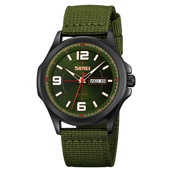 Чоловічий наручний годинник Skmei 9315AG Army Green з текстильним ремінцем та мінеральним склом