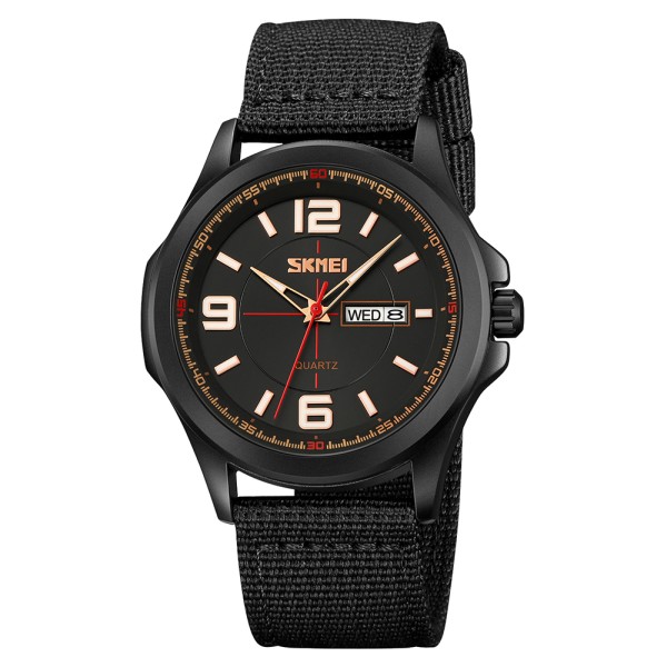 Мужские наручные часы Skmei 9315BKBK Black-Black с текстильным ремешком и календарем