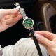 Жіночий класичний годинник Skmei 1977GNBK Green-Black з шкіряним ремінцем та зеленим циферблатом
