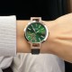 Жіночий класичний годинник Skmei 1977GNBK Green-Black з шкіряним ремінцем та зеленим циферблатом