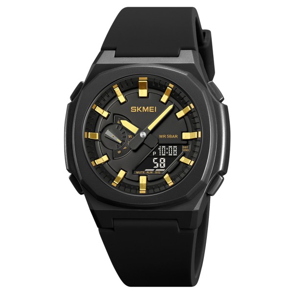 Чоловічий годинник Skmei 2091BKGDBK Black-Gold-Black зі стрілково-електронним циферблатом та підсвічуванням