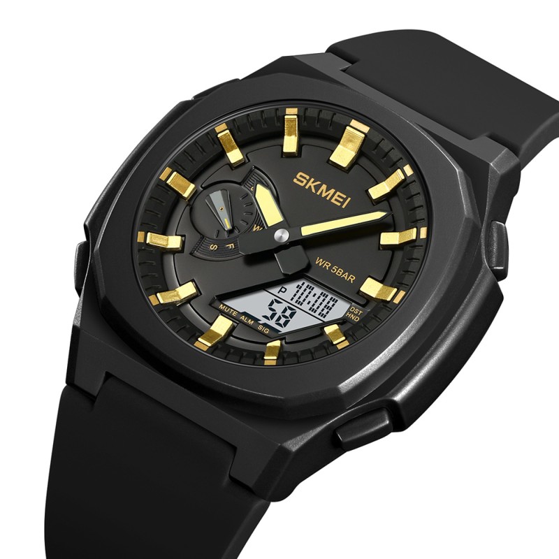 Чоловічий спортивний годинник Skmei 2091BKGDWT Black-Gold-White з комбінованим циферблатом