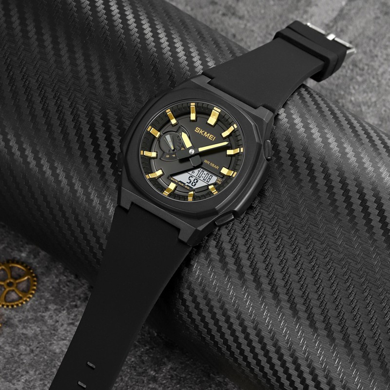 Чоловічий спортивний годинник Skmei 2091BKGDWT Black-Gold-White з комбінованим циферблатом
