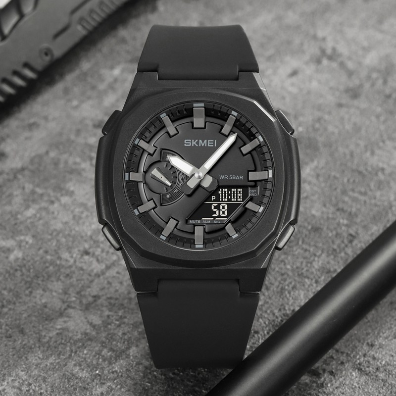Чоловічий годинник Skmei 2091BKGYBK Black-Grey-Black тактичний з комбінованим циферблатом