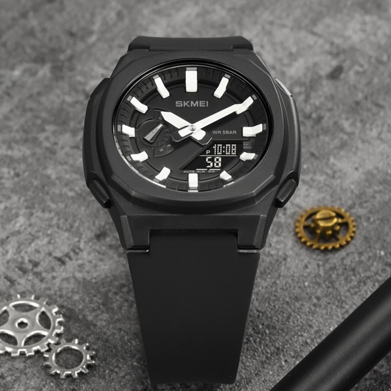 Чоловічий годинник Skmei 2091BKWTBK Black-White-Black з комбінованим циферблатом та захистом 5 ATM