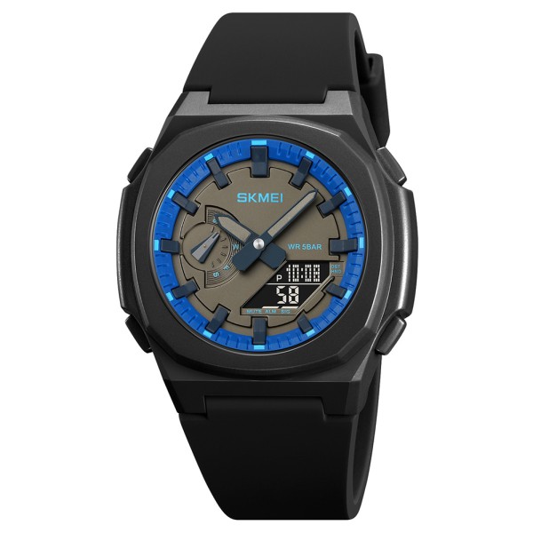 Мужские часы Skmei 2091BKBUBK Black-Blue-Black с комбинированным циферблатом и защитой 5 ATM
