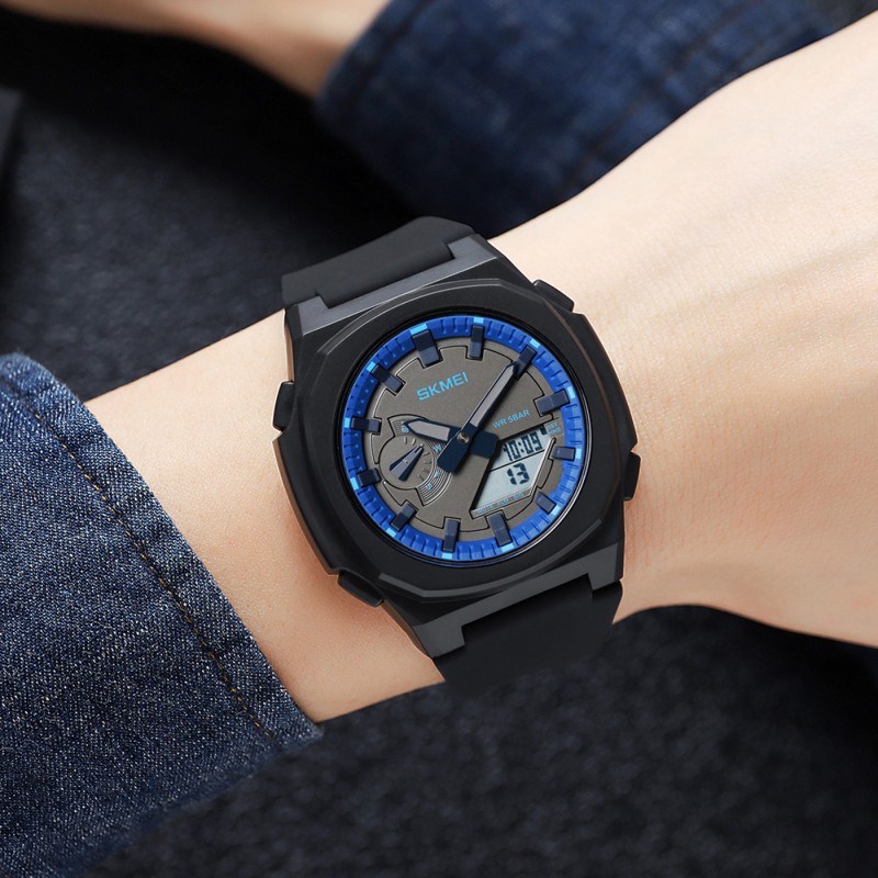 Чоловічий годинник Skmei 2091BKBUWT Black-Blue-White з комбінованим циферблатом та захистом 5 ATM