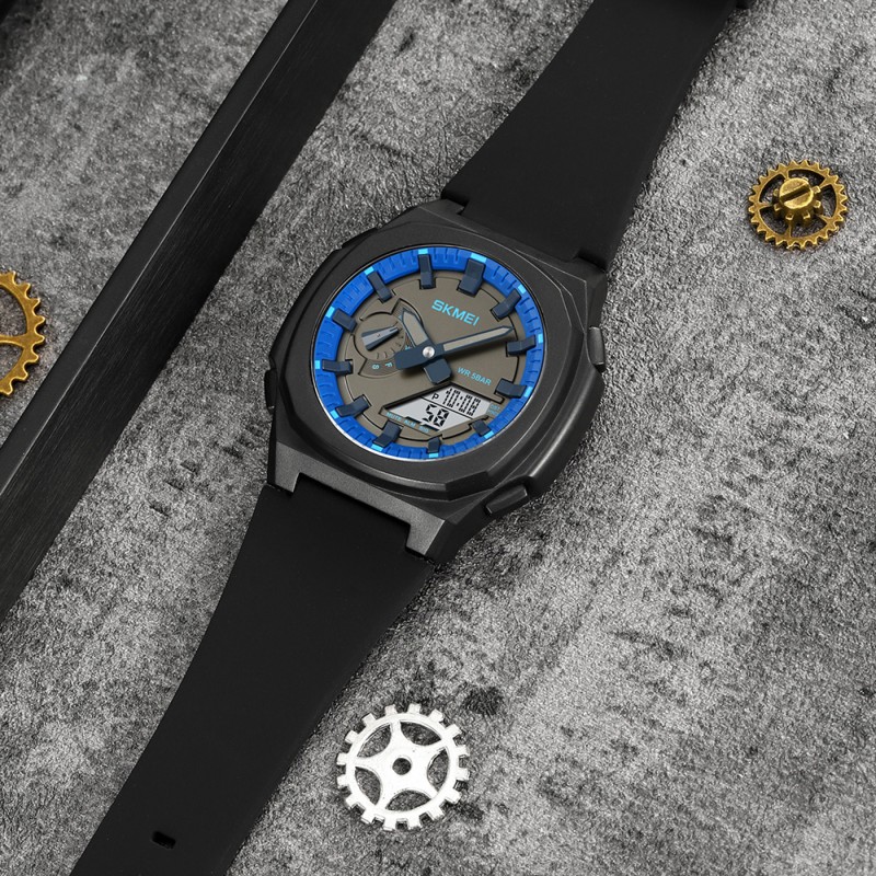 Чоловічий годинник Skmei 2091BKBUWT Black-Blue-White з комбінованим циферблатом та захистом 5 ATM