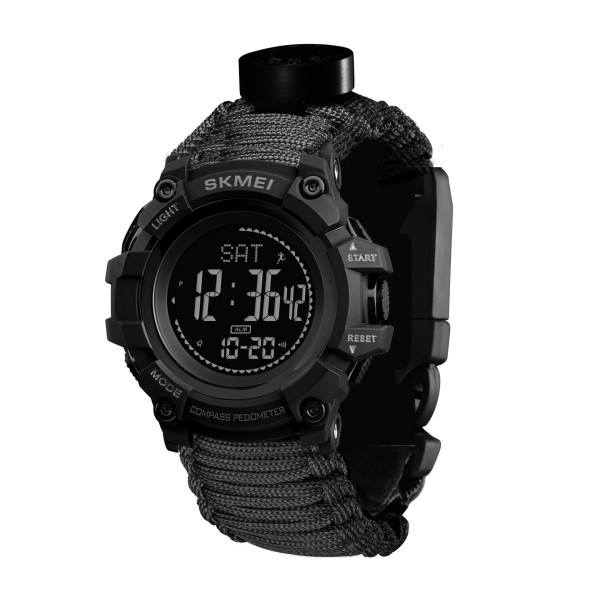 Чоловічий тактичний годинник Skmei 1356BK Black Tactic Compass з компасом та крокоміром