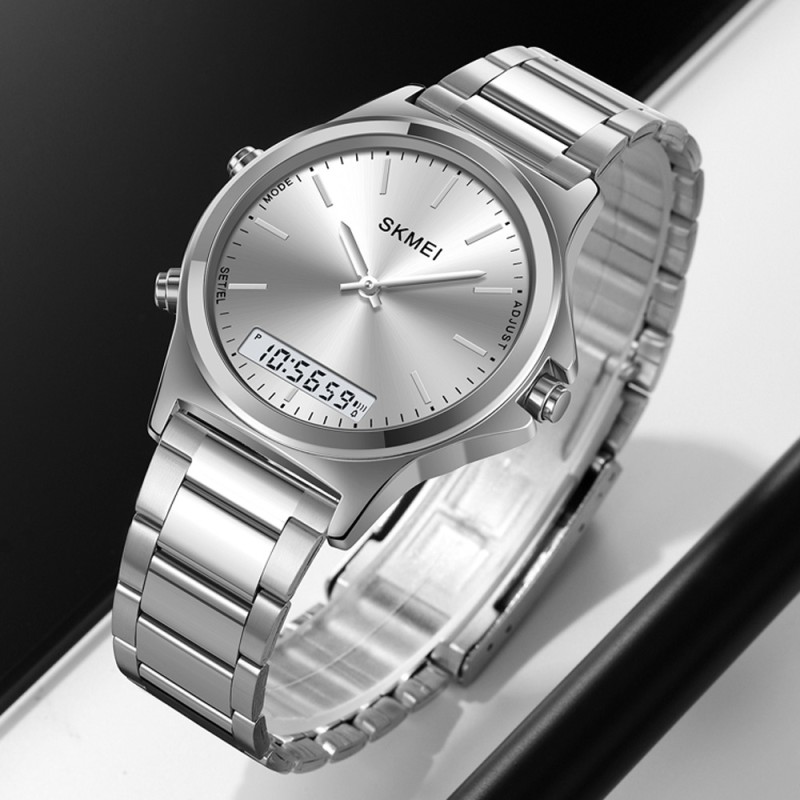 Наручний годинник Skmei 2120SISI Silver-Silver унісекс з комбінованим циферблатом та металевим браслетом