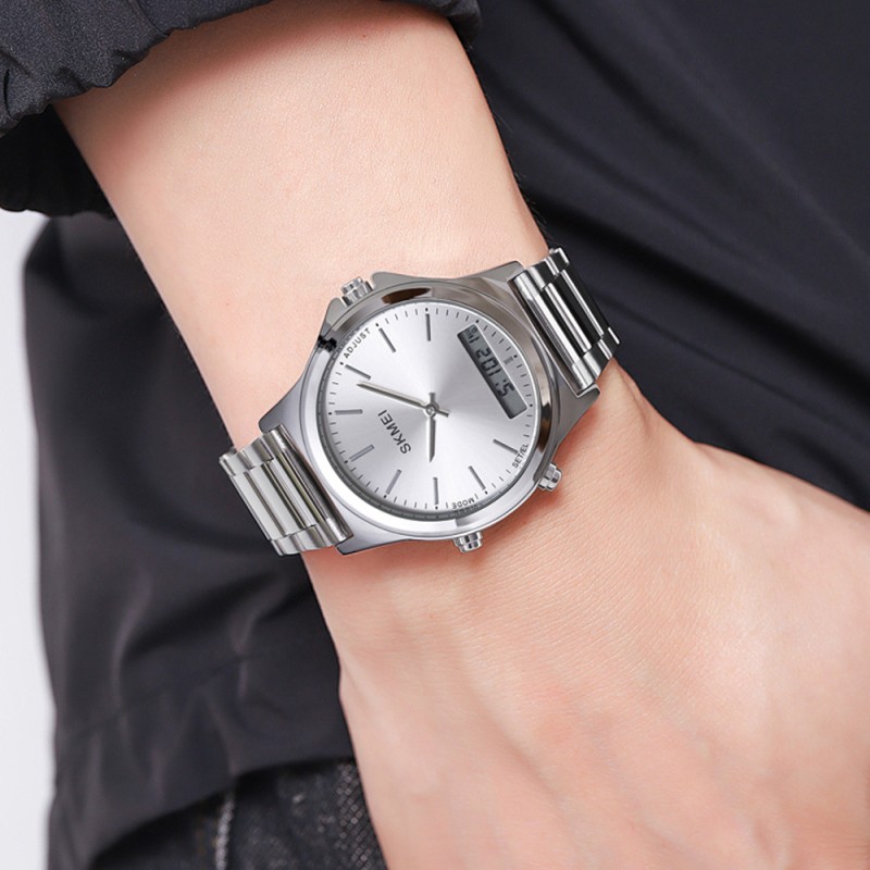 Наручний годинник Skmei 2120SISI Silver-Silver унісекс з комбінованим циферблатом та металевим браслетом