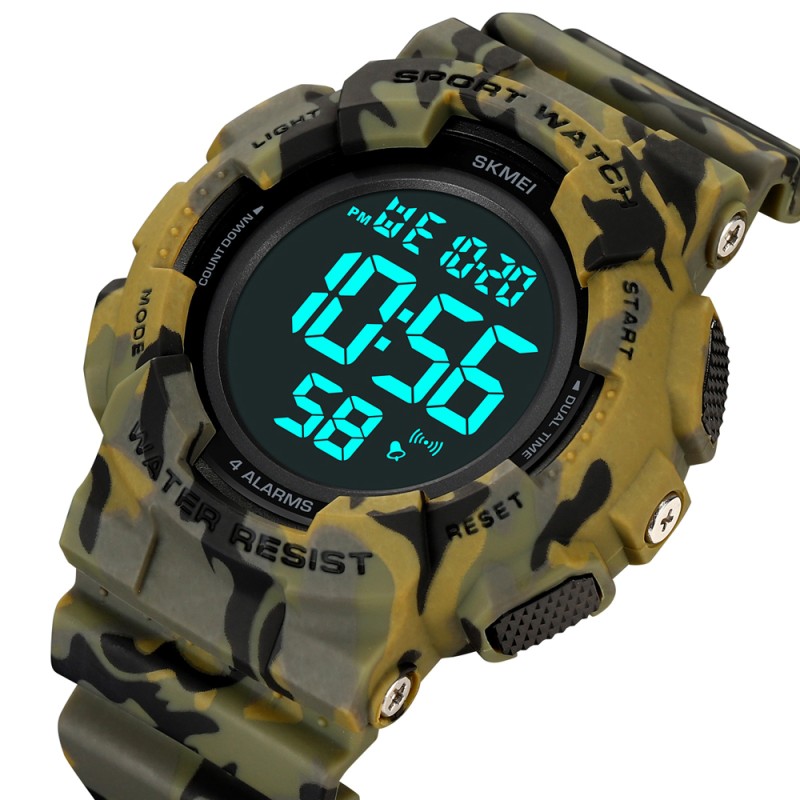 Чоловічий тактичний годинник Skmei 2081CMGNBK Camo Green-Black з електронним циферблатом та підсвіткою