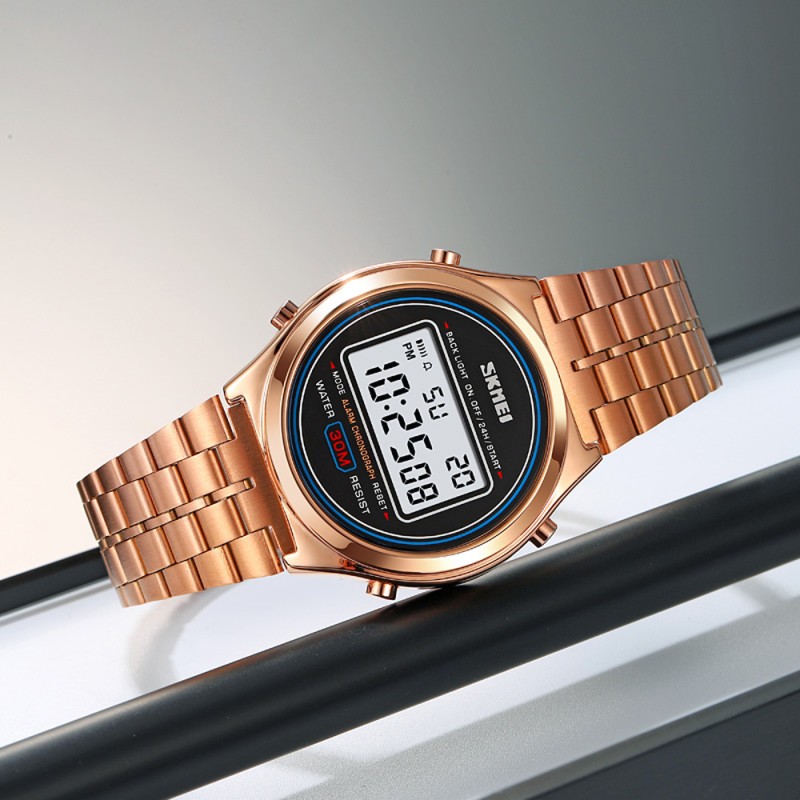 Чоловічий годинник Skmei 2146RG Rose Gold з електронним циферблатом та підсвічуванням