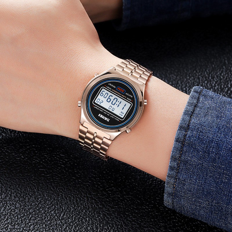 Чоловічий годинник Skmei 2146RG Rose Gold з електронним циферблатом та підсвічуванням
