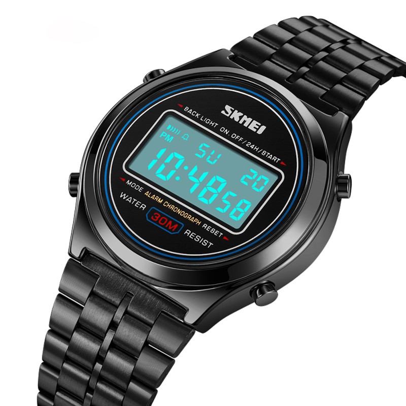 Мужские часы Skmei 2146BK Black с электронным циферблатом и металлическим браслетом