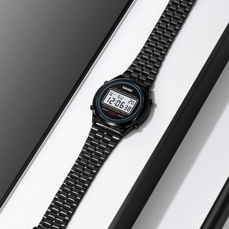 Мужские часы Skmei 2146BK Black с электронным циферблатом и металлическим браслетом