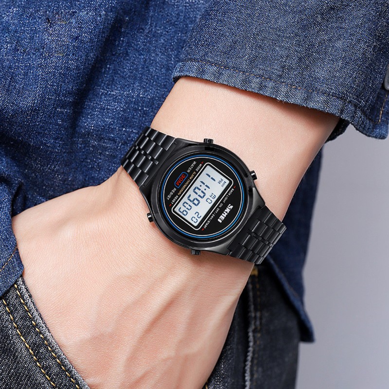 Мужские часы Skmei 2146BK Black с электронным циферблатом и металлическим браслетом