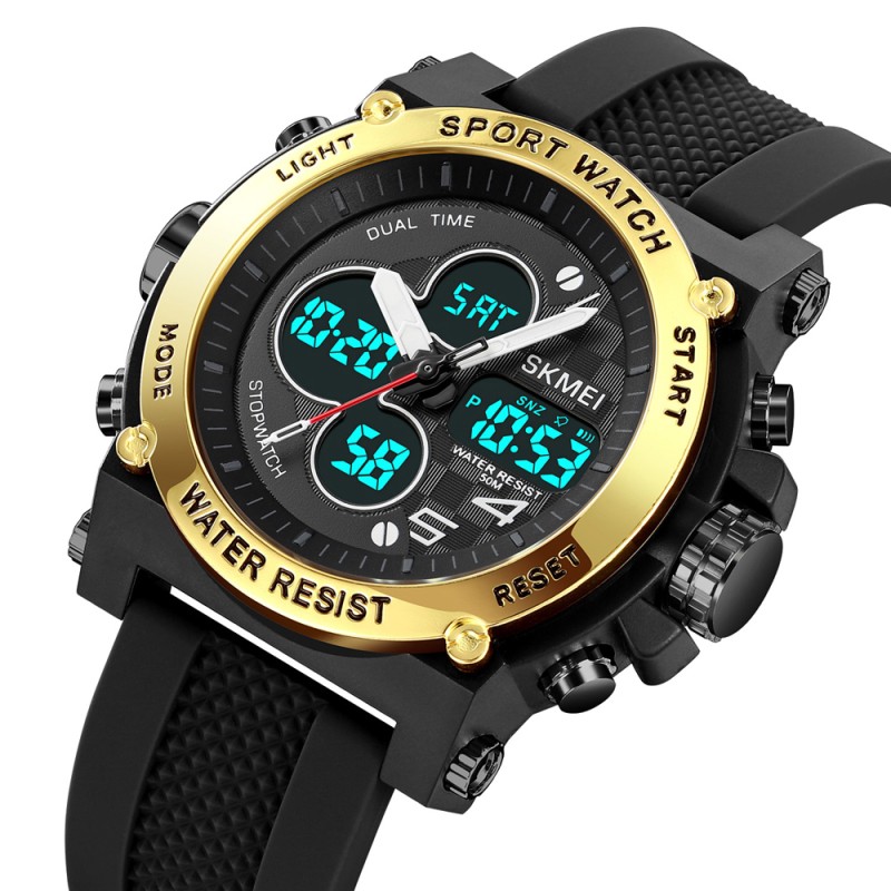 Мужские спортивные часы Skmei 2065BKGD Black-Gold с комбинированным циферблатом и будильником