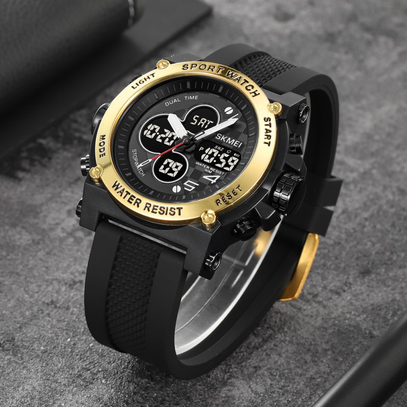 Мужские спортивные часы Skmei 2065BKGD Black-Gold с комбинированным циферблатом и будильником