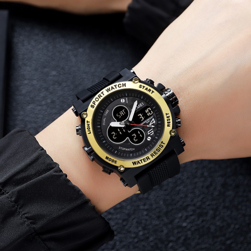 Мужские спортивные часы Skmei 2065BKGD Black-Gold с комбинированным циферблатом и будильником