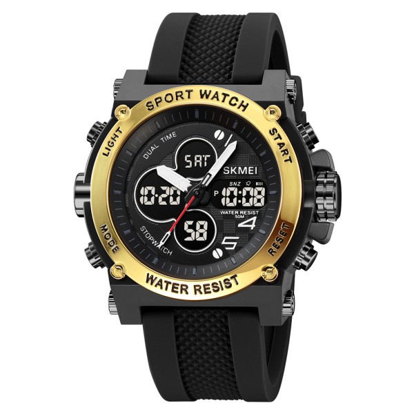 Мужские спортивные часы Skmei 2065BKGD Black-Gold с комбинированным циферблатом и будильником