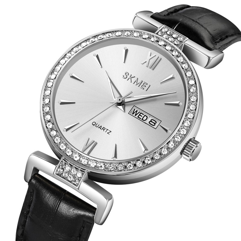 Жіночий годинник Skmei 2090SISI Silver-Silver з календарем та шкіряним ремінцем
