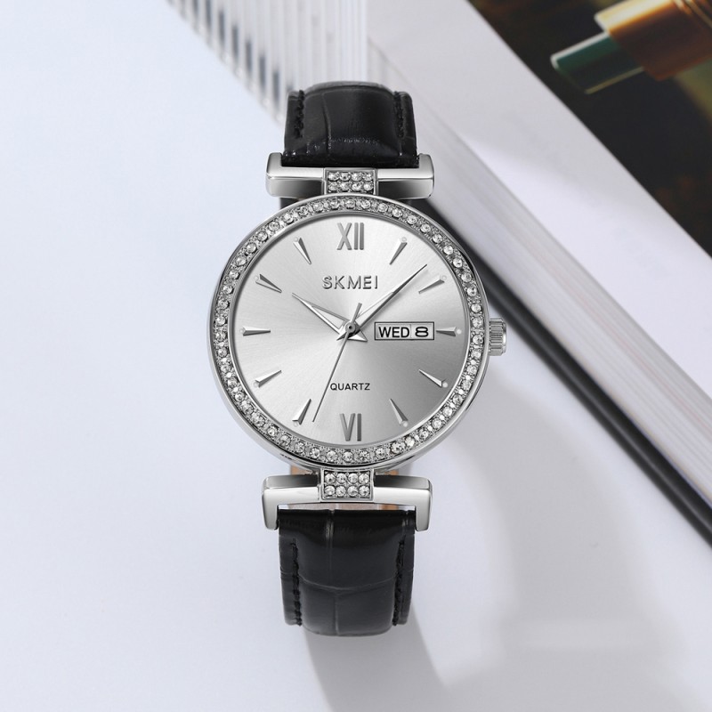 Жіночий годинник Skmei 2090SISI Silver-Silver з календарем та шкіряним ремінцем
