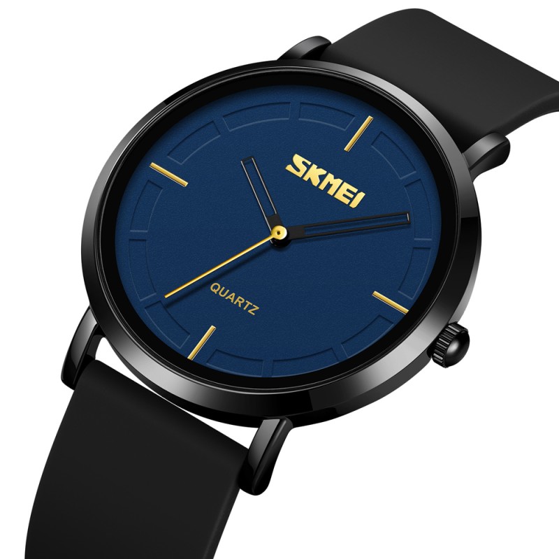 Кварцевые часы Skmei 2050BKBU Black-Blue с минеральным стеклом и каучуковым ремешком