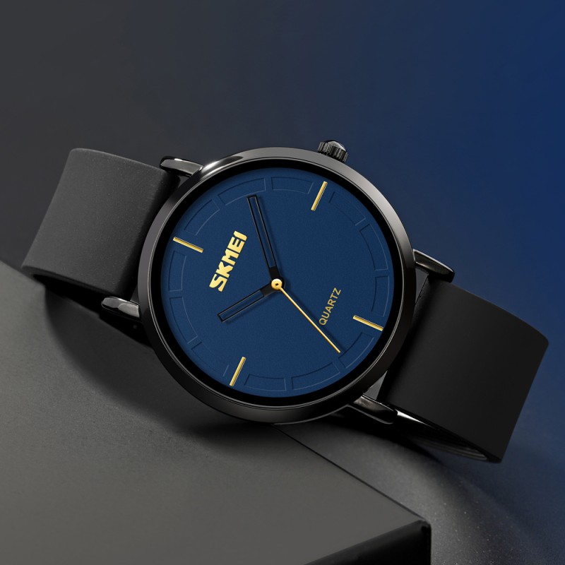 Кварцевые часы Skmei 2050BKBU Black-Blue с минеральным стеклом и каучуковым ремешком