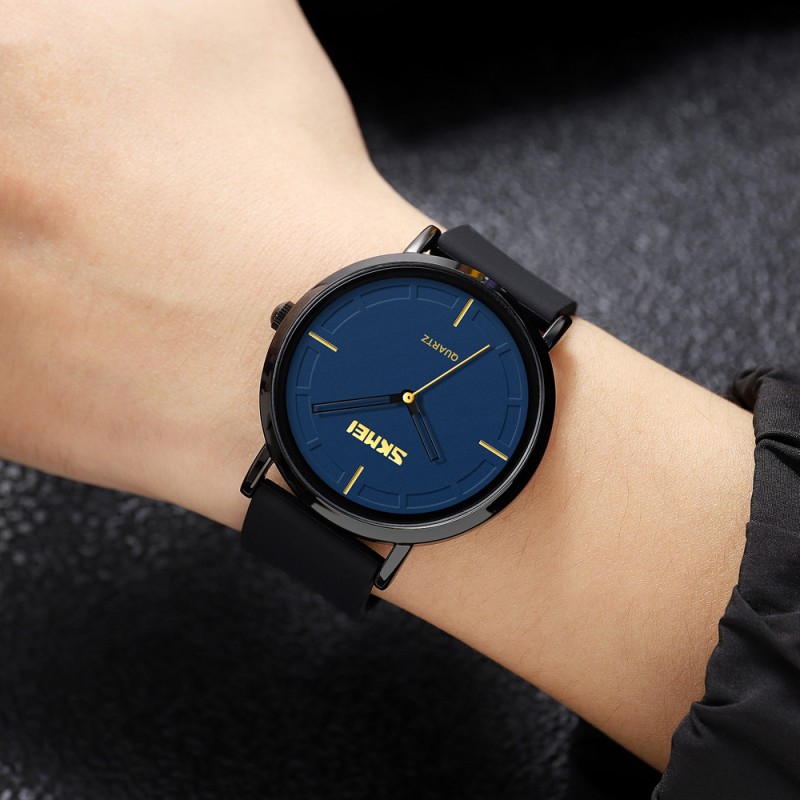 Кварцевые часы Skmei 2050BKBU Black-Blue с минеральным стеклом и каучуковым ремешком