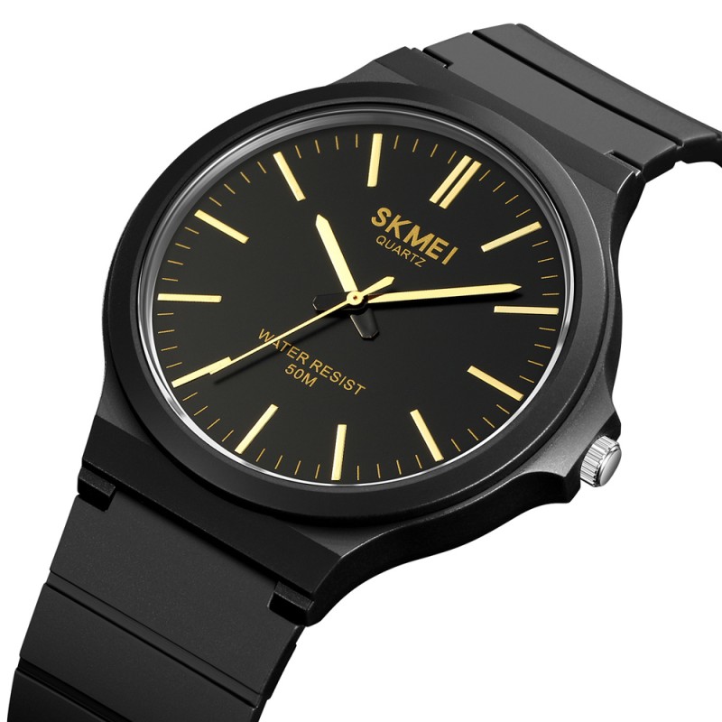 Мужские часы Skmei 2108BKGD Black-Gold с каучуковым ремешком и защитой 5 ATM
